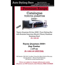Toyota Quantum 2008 - 2022 Front Styling Bar (Nudge Bar) Stainless Steel