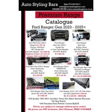 Ford Ranger Next Gen 2023+ Bullbar with Wings Black (Not PDC Friendly) 409 Stainless Steel PC Black Ford Ranger Next Gen 2023+ Bullbar with Wings Black (Not PDC Friendly) 409 Stainless Steel PC Black