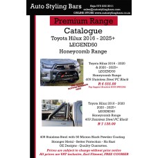 Toyota Hilux Legend 50 2016 - 2025+ Nudge Bar Honeycomb 409 Stainless Steel Powder Coated Black
